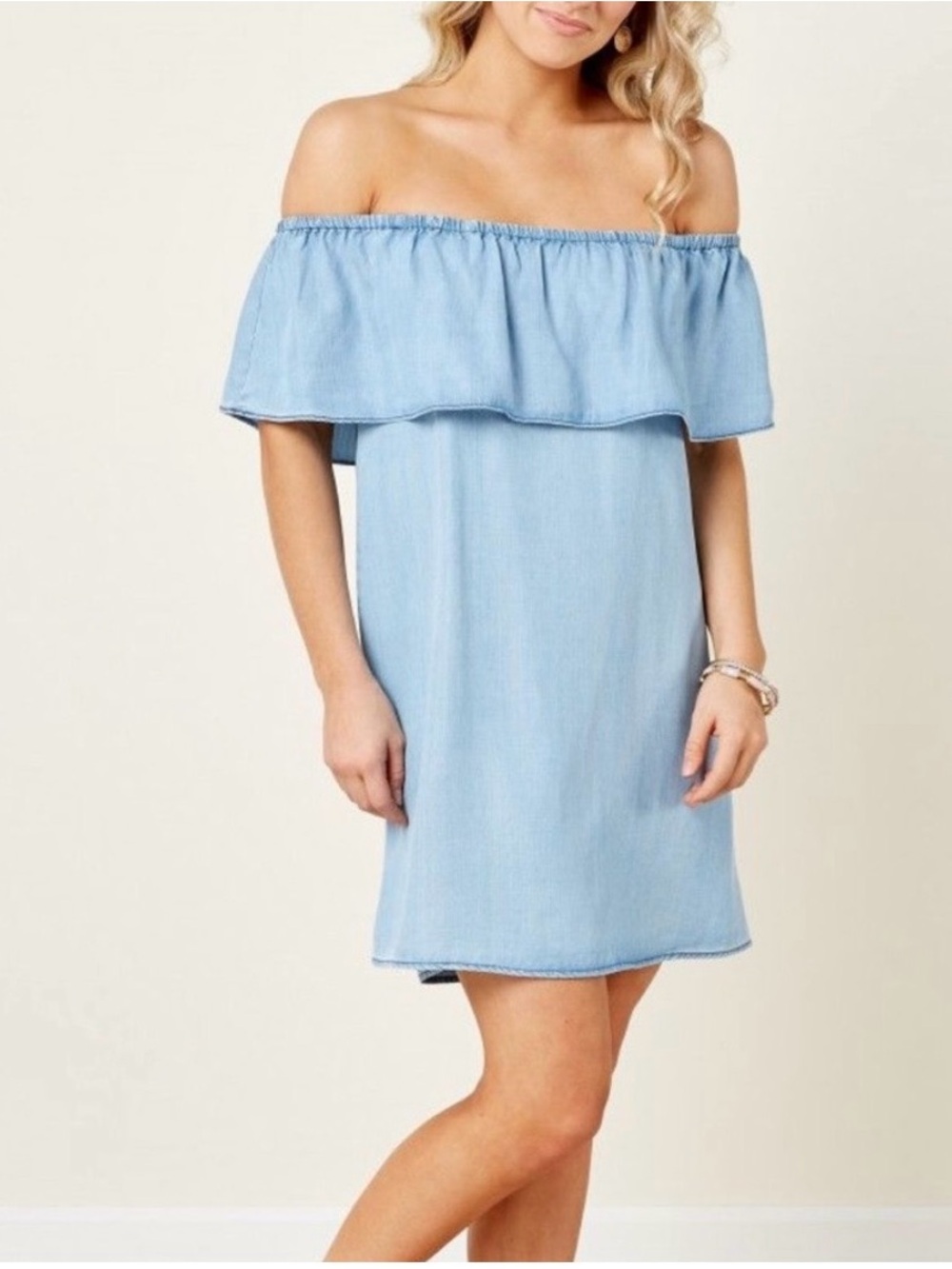 Bb Dakota off the shoulder chambray mini dress
